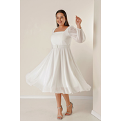 By Saygi Plus Size Chiffon obleka s kvadratnim izrezom, pasom in podloženo