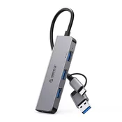 Orico YSA5-U3 HUB adapter USB / USB-C - 3x USB 2.0 / USB 3.0. siva