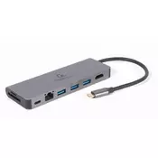 Gembird A-CM-COMBO5-05 5v1 USB-C Adapter – HDMI 4K, Gigabit LAN, USB-A, Kartični čitalnik, PD