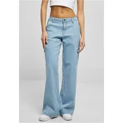 Womens High Waist Straight Denim Cargo Jeans - Blue