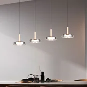 Trio Lighting LED viseča svetilka Celeste krom/les 115 cm 4-svetlobno steklo z možnostjo - Dnevna soba/jedilnica - Sodobni - krom, svetel les, črna