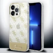 Guess Ovitek Guess Peony Glitter Script Logo za iPhone 14 Pro Max - zlata (GUHCP14XHG4MHG)