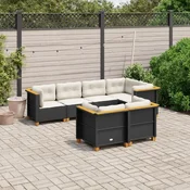 7-dijelni set vrtnih sofa od poliratana s jastucima crni Crna 63.5 x 63.5 x 62 cm