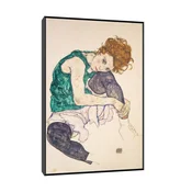 Canvas Slika na platnu Seated Woman with Bent Knees, Egon Schiele, Sa ramom, 50 x 75 cm, Crni