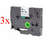 Komplet Brother TZe-135/TZ-135/PT/P-Touch 12mm kompatibilni trakovi (3) - bel izpis/prozoren trak