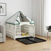 vidaXL 4-panelna pasja igralna ograja s streho 122 x 106,5 x 82 cm