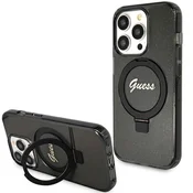 Guess Guess Ring Stand Script Glitter MagSafe - ohišje za iPhone 15 Pro Max (črno)