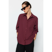 Trendyol Dark Burgundy Single Pocket Boyfriend/Wide Fit Cotton Woven Shirt