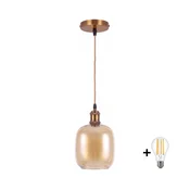 BRILAGI -LED Luster na sajli RETRO GLASS 1xE27/60W/230V precnik 14 cm zlatna/dimljeno-smeda