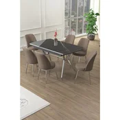 Hanah Home trpezarijski set Poy, sto na razvlacenje i 6 stolica, ploca u dekoru Sonata, hromirane noge, kapucino tkanina Babyface