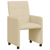 Vidaxl Jedilni stoli s kolesi 2 szt. krema 58 x 65 x 94 cm blago