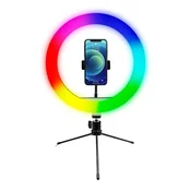 RGB obročna luč Powerton LIFE RING LIGHT 10 z držalom za telefon in stojalom