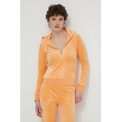 Velur pulover Juicy Couture oranžna barva, s kapuco
