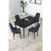 Hanah Home trpezarijski set Lia, sto na razvlacenje i 4 stolice, ploca u dekoru crnog mermera, antracit tkanina Babyface