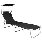 MAISON CHIC Zložljiv Ležalnik - Sončna ležalnik s streho črn aluminij, (22043446)