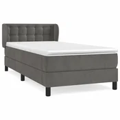 Greatstore Box spring postelja z vzmetnico temno siva 90x200 cm žamet