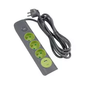 Retlux - Produžni kabl sa prekidacem, 3 uticnice (Tip E) + 1x USB-A + 1x USB-C, 1,4 m, siva