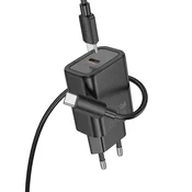 Hoco Mrežni polnilnik za telefon Hoco USB-C QC PD 20 W + kabel USB-C na Lightning N60, črn
