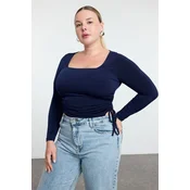 Trendyol Curve Navy Blue Sandy Knitted Plus Size Blouse