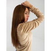 Beige velour blouse RUE PARIS with ruffled sleeves