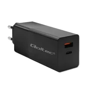 Polnilnik Qoltec 52382 GaN POWER PRO, 1xUSB-C, 1xUSB-A, 100W, črn