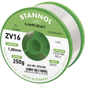 Stannol Stannol žica za mehko spajkanje ZV16 iz zlitine TC Sn99Cu1 z 1\,6% pretoka 1\,0 mm s premerom na 250 g koluta Stannol ZV16 spajkalna žica\, neosvinčena neosvinčeni Sn99\,3Cu0\,7 REL0 250 g 1, (20428468)