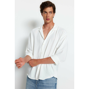 Trendyol White Oversize Fit Wide Collar Summer Linen Look Shirt