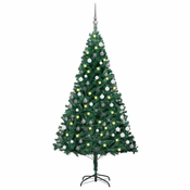 Vidaxl Umetna osvetljena novoletna jelka z bunkicami zelena 180 cm PVC