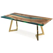 Casa Padrino luxury dining table brown/green/gold 210 x 100 x H. 76 cm - Rectangular kitchen table with epoxy resin - Dining room furniture - Epoxy resin furniture - Luxury furniture
