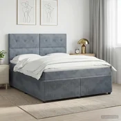 vidaXL Postelja boxspring z vzmetnico Temno siva 180 x 200 cm Žamet