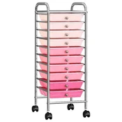 Pokretna kolica za pohranu s 10 ladica ombre roza plasticna