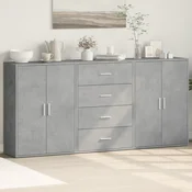 Vidaxl Komoda 3 kosi betonsko siva 60x31x84 cm inženirski les