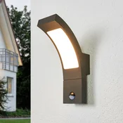 Lucande LED zunanja stenska svetilka Juvia, senzor, 27 cm, siva, IP54 - Sodobni - grafitno siva, opalno bela - Kovina