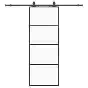 Vidaxl Drsna vrata z opremo črna 76x205 cm ESG steklo
