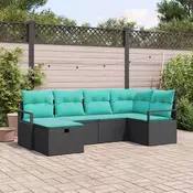 vidaXL vidaXL Kavčna garnitura z blazino 6 pcs Črna in turkizna poli ratan, (5000138366)