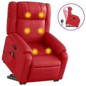 MAISON CHIC masažni naslanjač - Relax naslanjač s funkcijo vstajanja rdeče umetno usnje, (22061145)