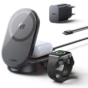 Bežicna 25W punjac postaja Lisen W121 3-u-1 MagSafe Qi2.2 za iPhone, Apple Watch i AirPods - black