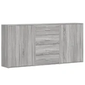 Vidaxl Komoda 3 kosi siva sonoma 60x31x84 cm inženirski les