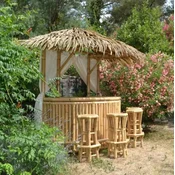 Casa Padrino Luxury Bamboo Garden Bar Set Natural 200 x 100 x H. 270 cm - 1 Half Round Bamboo Cocktail Bar & 4 Bamboo Bar Stools - Garden Furniture - Bamboo Furniture - Luxury Furniture