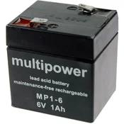 multipower Svinčev akumulator 1 Ah multipower MP1-6 MP1-6 svinčevo-koprenast (AGM) 51 x 55 x 42 mm ploščati vtič 4.8 mm brez vzdrževanja