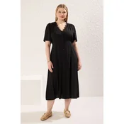 Trendyol Curve Black Short Sleeve Lace Collar Buttoned Midi Woven Plus Size Dress