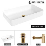 shumee Helmken 48760000 (60x34) Bel umivalnik za pult + zlat sifon + zlat klik-klak čep