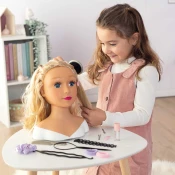 Česalna glava za frizerko z svetlimi lasmi My Beauty Blonde Styling Head Smoby ustvarjanje frizur z 19 dodatki od 3 let