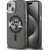 Karl Lagerfeld IML Glitter Karl and Choupette Sketch MagSafe zadnji ovitek za iPhone 15 črn