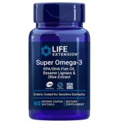 Life Extension Super Omega-3 EPA/DHA ribje olje, sezamovi lignani in oljčni izvleček, 60 enteričnih kapsul