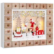 Leseni adventni koledar SANTA CLAUS z osvetlitvijo, 35x6x27cm, bela/rjava Spielwerk