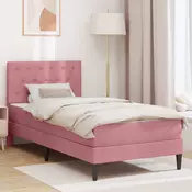 vidaXL Posteljni okvir z vzmetnico z vzglavjem Roza 90 x 200 cm Žamet