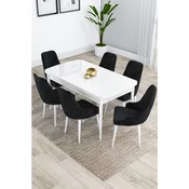 Hanah Home trpezarijski set Kar, sto na razvlacenje i 6 stolica, bela ploca, crna tkanina Babyface