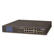 Planet GSD-1222VHP PoE stikalo, 8x PoE + 2x 1000Base-T + 2x SFP, LCD, VLAN, način razširitve od 10Mb do 250m, IEEE 802.3at 120W