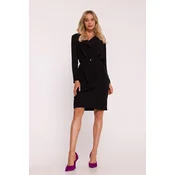 Stylove Womans Midi dress with a boat neckline - black